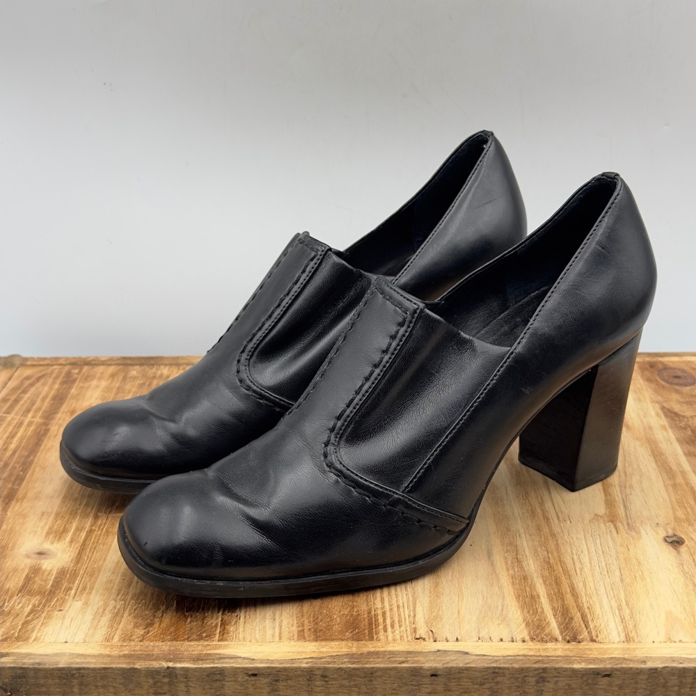 Franco Sarto Womens Black Square Toe Block Heel Loafers Shooties Size 7M